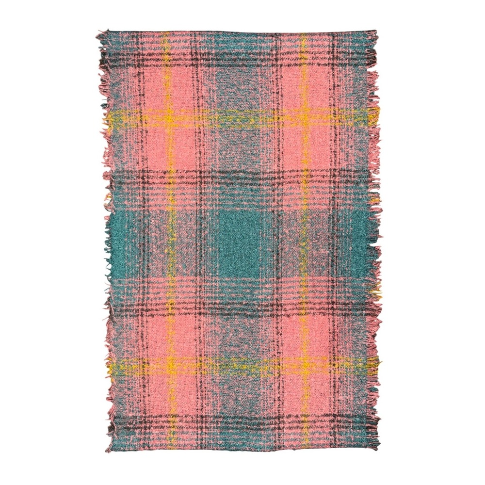Simply‎ Southern Pink Teal Plaid Fringe Infinity Scarf Preppy Cozy Cottagecore